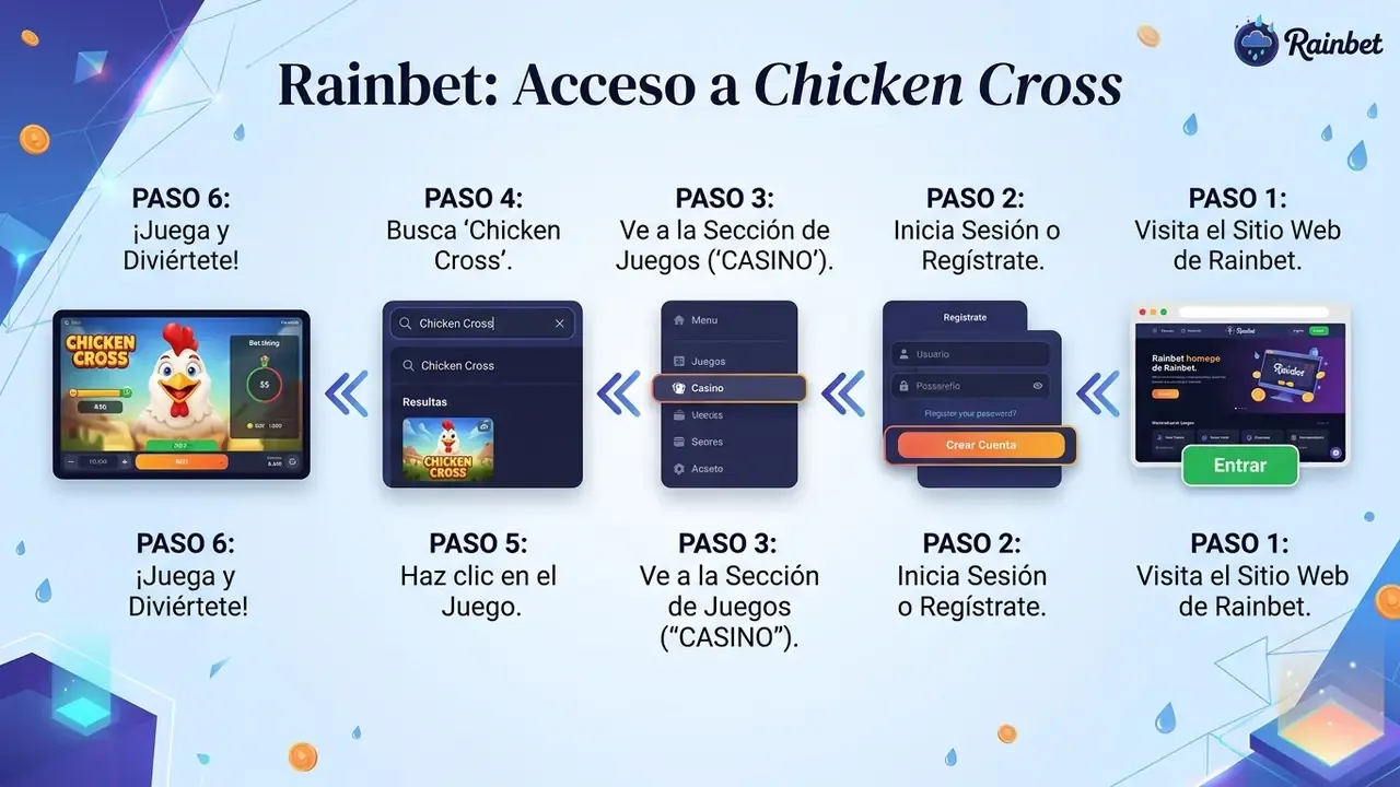 Diagrama de acceso a Chicken Cross en Rainbet
