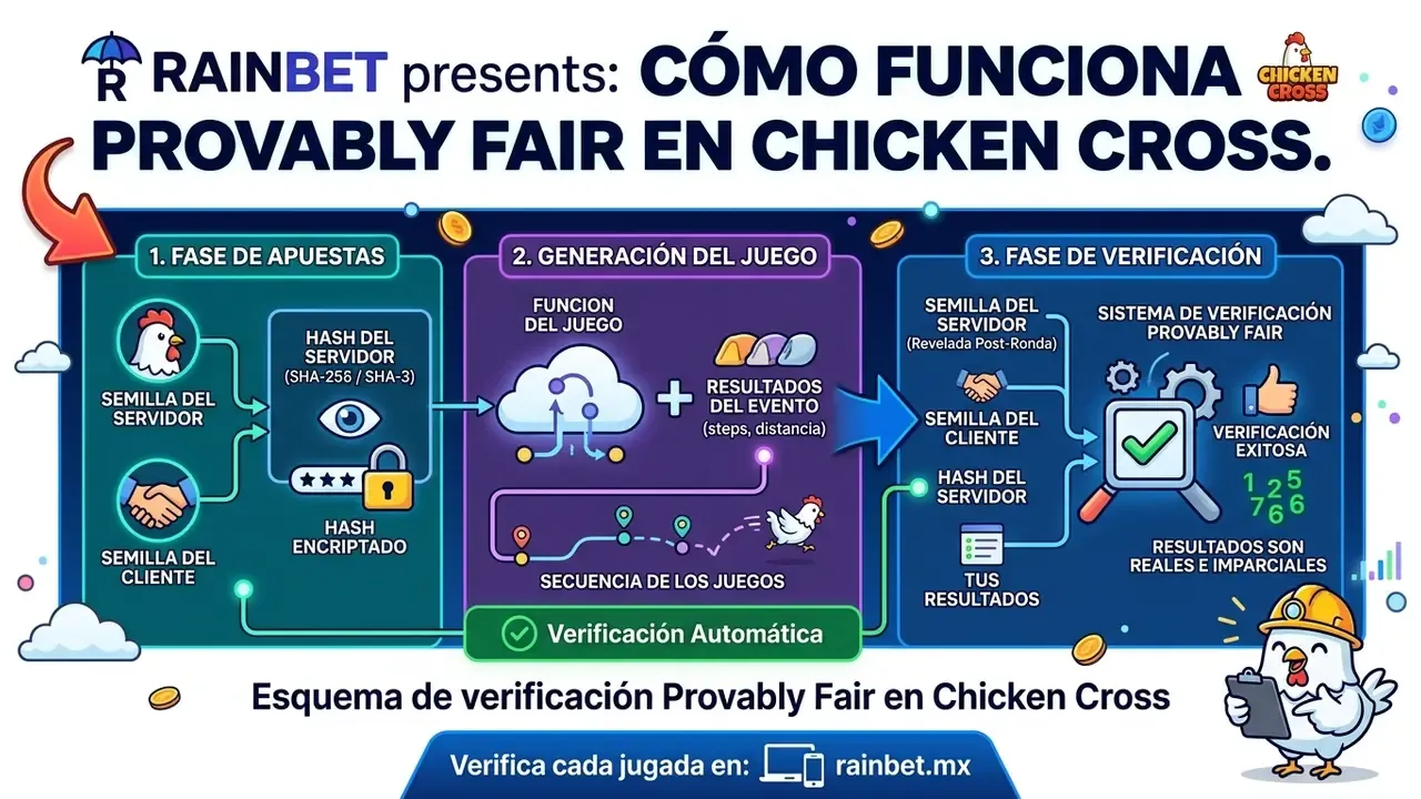 Esquema de verificación Provably Fair en Chicken Cross